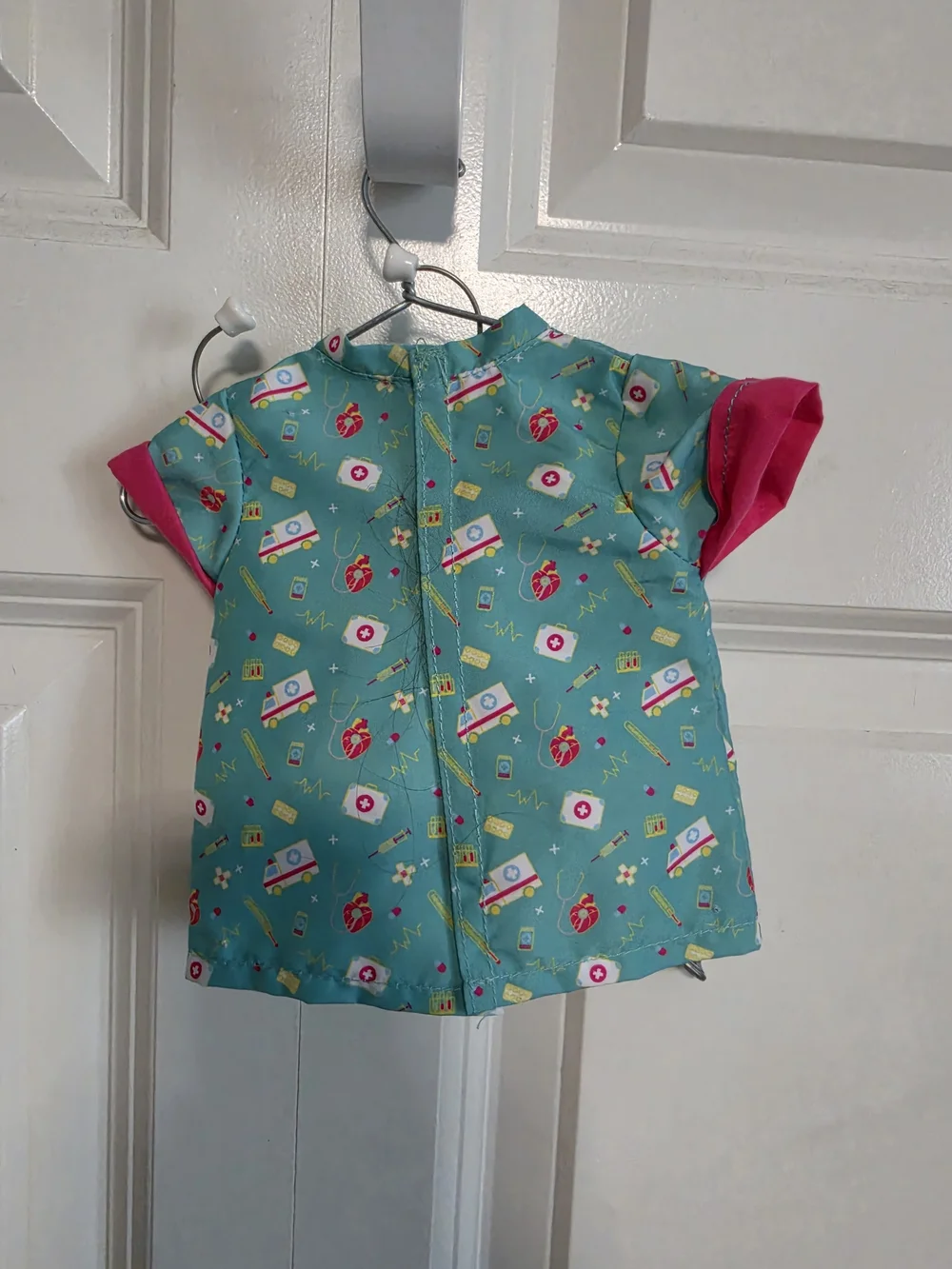 18in doll Medical Play Scrub Top - Teal with Pink Pocket and stethoscope